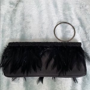 Arden B. Black Feathered Clutch